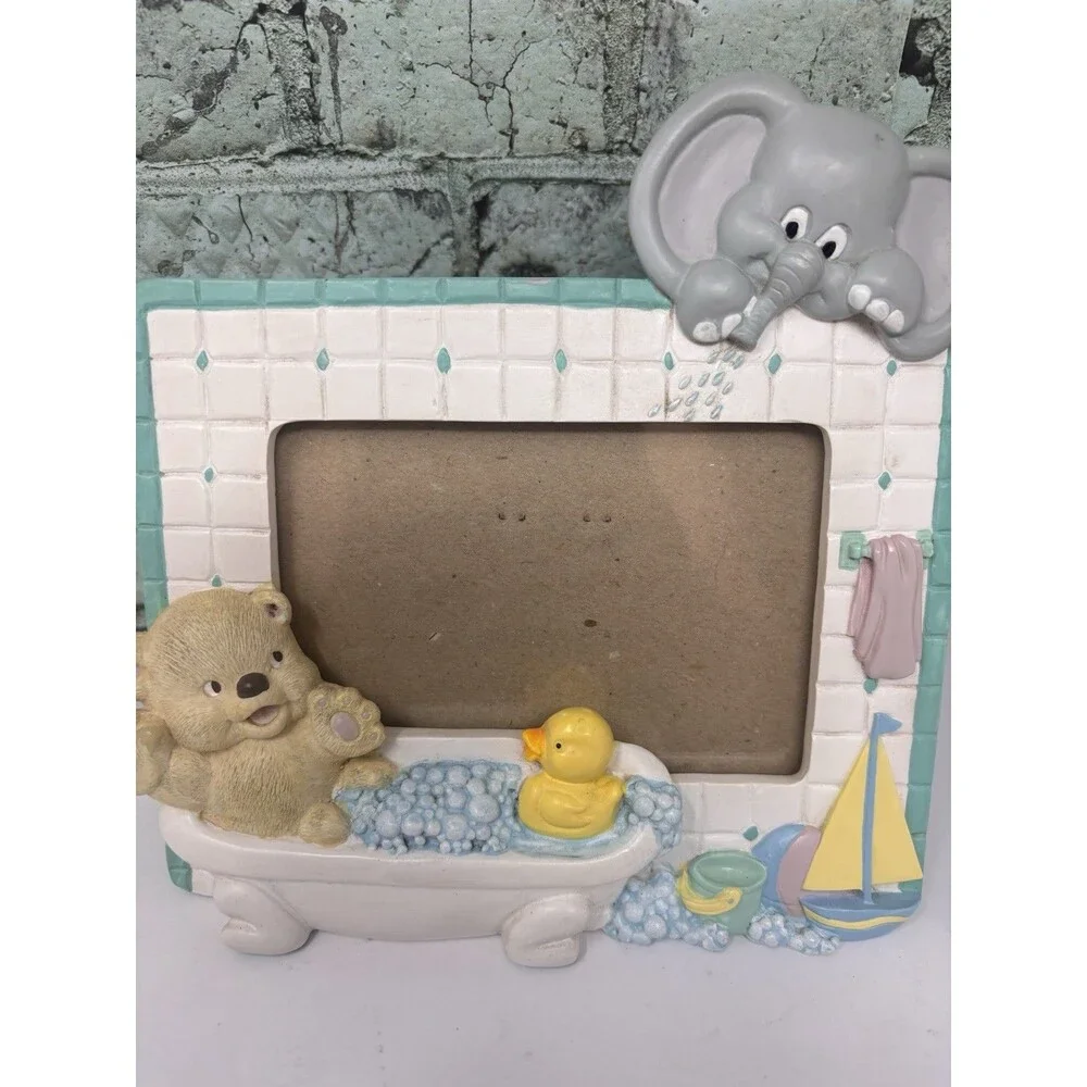 Vintage 1992 Burnes Baby Nursery Ceramic 3D Picture Frame Bath Time Elephant